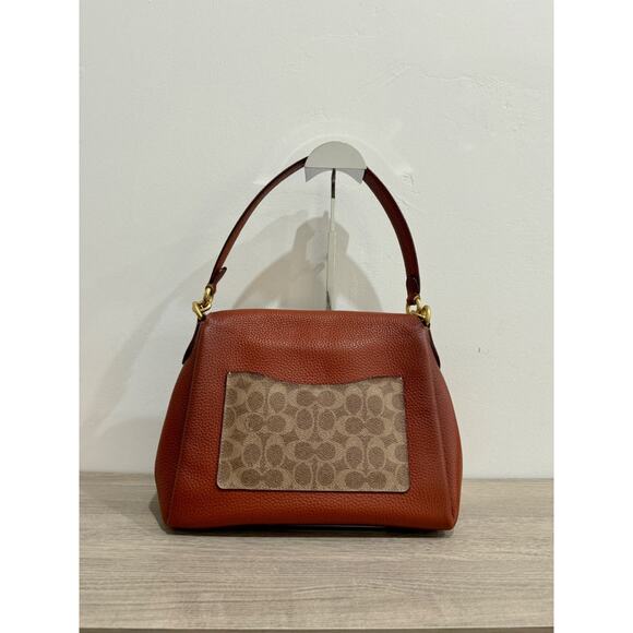 Coach Signature Coated Canvas May Small Flap Shoulder Handbag Tan Rust - Picture 9 of 13